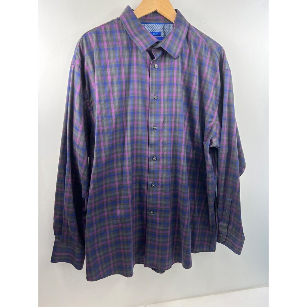 Egara Dress Shirt Men's Size 1XL Purple Plaid Long Sleeve Non-Iron Button-Up